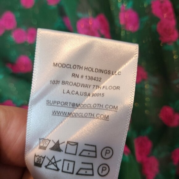 Modcloth Green Sheer Cottage Rose Floral Blouse Womens Size 2X Holiday Gold - Picture 6 of 7